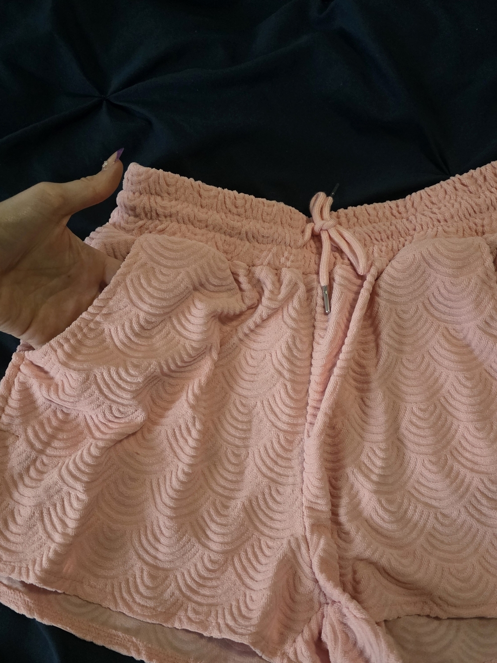 Pink Textured Drawstring Beach Shorts - Picture 3 of 4